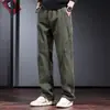 Calças de trabalho resistentes de cor verde militar italiano para homens, primavera e outono, perna larga, folgadas, corte reto, calças casuais estilo americano