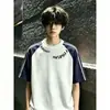 Camiseta Rayada de Bloques de Color Estilo Americano Personalizable para Hombre, Top Fresco de Manga Corta Holgado de Alta Gama para Verano para Hombres y Mujeres