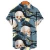 Venta caliente transfronteriza de verano 2023 camisa para hombre estampado de calavera 3D camisa de terror para hombre botón único solapa camisa hawaiana