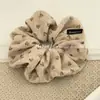 Scrunchie de Tricô Floral Estilo Coreano com Toque de Luxo, Elástico de Cabelo Estampado, Elástico Elegante para Rabo de Cavalo, Acessório de Cabelo Feminino