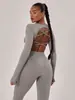 Lindo Conjunto de Roupa de Yoga com Costas Abertas, Calça de Yoga de Manga Longa, Roupa Fitness, Conjunto Esportivo Lulu de Alta Qualidade para Mulheres para Uso ao Ar Livre