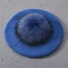 Boina Nueva de Color Sólido con Pompón Mezcla de Lana Moda Cómoda Gorro Pullover Doble Capa Cálido Gorro de Punto Sencillo