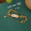 Un Ciervo Plata Esterlina S925 Chapado en Oro Jade Hetian Lujo Ligero Elegante Pulsera Calada Flor de Ciruelo Pulsera Personalizada