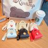 Llavero de Bolsa de Cuero de Hamburguesa con Papas Fritas de Dibujos Animados Estilo Ins Mini Lindo Billetero Popular Colgante para Bolsa de Estudiante