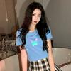 2025 Verão Novo Conjunto Trendy de Casal Camiseta de Manga Curta Borboleta Refletiva para Mulheres, Estilo Curto Super Popular para Estudantes
