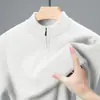 Nuevo Suéter de Punto para Hombre de Otoño e Invierno, Color Sólido, Media Cremallera, Cuello Semi Alto, Engrosado, Cálido, Casual, Versátil, Camiseta Base