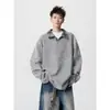 Moletom Tricotado Masculino Outono Estilo Old Money Gola Contrastante Padrão Listras Diagonais Americanas Camiseta Falsa de Duas Peças Manga Longa