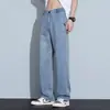 Jeans Simples de Tencel para Homens, Calça Longa da Moda de Corte Reto Solta, Jeans de Sarja Fino Versátil de Verão para Homens