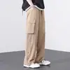 Pantalones de Trabajo Rectos para Hombre Primavera Otoño Tendencia Americana Talla Grande Holgados Casuales Cierre de Botón Multibolsillo Pierna Ancha Largos