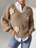 Comercio exterior, transfronterizo, estilo europeo y americano, directamente del fabricante de origen: Suéter patchwork floral con cuentas 3D, suéter de punto para mujer, suéter de cuello redondo, top