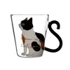 Taza de vidrio creativa y linda estilo japonés con tema de gato, adecuada para niñas, para agua, café o leche, una taza de desayuno con diseño de pata de gato, perfecta para uso en casa