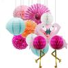Decoración de fiesta de playa LUAU de verano, bola de panal de flamenco estéreo, bola de panal de flamenco, abanico de papel, colgante de flor