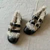 Primer Encuentro Temporada Zapatos Mary Jane de Tira Doble Hebilla Bajos Cálidos Planos para Mujer Zapatos de Exterior