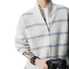 Suéter tejido a rayas retro con cuello alto y patchwork para hombre, suéter casual holgado estilo americano de otoño, chaqueta versátil de punto abierto holgada