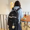Mochila Nova de Grande Capacidade com Múltiplos Bolsos e Contraste de Cor com Pequena Bolsa Pendurada, Mochila Escolar Unissex para Meninos e Meninas