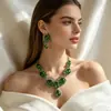 Conjunto de collar y pendientes de piedras preciosas estilo palacio retro europeo y americano, una pieza lujosa y elegante con circonita cúbica en forma de lágrima, perfecto para novias y vestidos de noche