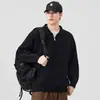 Suéter pesado de estilo americano de alta gama con media cremallera para hombre, corte holgado, tejido de punto inspirado en lo vintage, prenda exterior casual tipo polo para primavera y otoño
