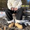 Pantalones de Lino de Polar Ártico Extra Grueso para Hombre Invierno Estilo Americano Retro Pantalones Forrados de Polar a Prueba de Frío Pantalones Casuales Rectos Sueltos