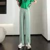 Calças largas de verão estilo coreano com fenda frontal, calças casuais retas compridas para mulheres, calças de dormir soltas da moda com bom caimento