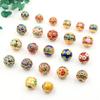 Antiga cor de esmalte dourado francês azul cozido esfera de óleo com furo passante conta barril conta espaçadora pulseira pingente contas acessórios diy