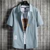 Camisa blanca de verano de manga corta para hombre, estilo coreano, corte ajustado, juvenil, de media manga, moderna, chaqueta de camisa casual para hombre