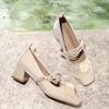 Sapatilhas Versáteis de Salto Grosso para Mulheres 2025 Outono Novo Estilo com Saia Novo Estilo Chinoiserie Flor Doce Fada Sapatos Mary Jane