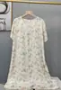 Novo Pijama de Algodão e Seda 2025 para Mulheres, Verão Fino Tamanho Grande, Vestido Longo de Algodão Artificial de Manga Curta para Usar por Cima