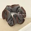 Estilo Coreano Bloqueio de Cores Borda de Café Retro Coque Scrunchie Elegante Franzido Grande Elástico de Cabelo Corda para Coque