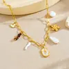 Moda Transfronteriza Elegante Versátil Geométrico Perla Ojo de Tigre Piedra Colgante Flor Corazón Acero Inoxidable Conjunto de Accesorios para Mujer