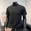 Nueva camiseta deportiva de manga corta para hombre de verano, elástica y transpirable, con cuello de cremallera, camiseta de manga corta de seda helada