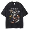 Camiseta de manga corta con estampado de batik lavado, estilo vintage de calle principal, de gran tamaño y con estampado de anime japonés gigante
