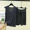 Colete de modal, estilo fino, verão 2026, tamanhos grandes, conjunto de 2 peças para casa, camiseta básica fresca com decote V, shorts soltos