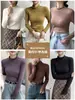 Camiseta Básica de Manga Larga H334 con Forro de Felpa de Modal y Cuello Alto Medio para Mujer, Gruesa y Cálida para Otoño e Invierno
