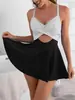 Traje de Baño Bikini Entero con Falda Estilo Europeo y Americano 2026 Transfronterizo Amazon Color Sólido Bloqueo de Color Tankini Traje de Baño para Aguas Termales para Mujeres