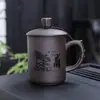 Caneca de Chá para Escritório de Areia Roxa Mineral Original com Gravação, Caneca de Água Grande Personalizada com Tampa, Xícara de Chá, Caneca de Cerâmica, Personalizada