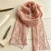 Bufanda de Seda con Encaje para Mujer, Primavera y Verano, Pañuelo Dulce y Elegante, Estilo Francés de Nicho, Bordado Súper de Hada, Chal Versátil, Venta al por Mayor