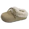 Pantuflas de Algodón Maillard con Lazo para Mujer, Uso en Exteriores, Otoño/Invierno 2026, Con Felpa, Cálidas, Suela Suave, de Poner, Pantuflas Cerradas Peludas