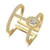 Anillo Abierto de Moda en Stock para Exportación, Anillo de Zirconita Cúbica con Forma de Lágrima Full Diamond Estilo Coreano, Electrochapado de Tres Capas