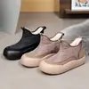 Invierno 2025 Nuevo Venta al por mayor transfronteriza Zapatos de algodón Botas de nieve para mujer Forro polar de lana Suela blanda Antideslizante Botas de cuero Patchwork