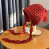 Otoño e invierno Nuevo gorro Lei Feng tejido para mujer, cálido, con protección para las orejas, lindo, con puntera, hecho a mano, tejido, con borla, de lana