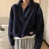 Chegada Nova Outono/Inverno 2026 Moletom Pulôver Casual Solto com Meio Zíper em Fleece Estilo Coreano para Mulheres Top 25378