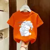Camiseta Informal de Manga Corta con Estampado de Dibujos Animados para Bebé Niña, Cuello Redondo, Manga Media para Niñas, Verano, Nuevo Estilo Coreano, Algodón Puro, Ropa Linda de Verano