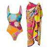 2024 Novos trajes de banho europeus e americanos com estampa de desenho animado e contraste de cores, maiô de uma peça, traje de praia feminino, explosões transfronteiriças da Amazon