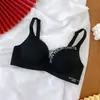 Sutiã Simples com Estampa de Letras para Estudante, Sutiã Peça Única Estilo Britânico para Meninas com Seios Pequenos, Sutiã Push-Up Sem Aro