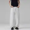 Calça Casual de Piercing Americano Jiamu Retro Vintage de Perna Larga para Homens e Mulheres, Estilo Solto Reto Baggy Unissex Drapeado