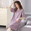 Camisola para Mulheres, Pijama Fofo de Verão, Camisola de Manga Curta Estilo Coreano para Mulheres, Camisola de Comprimento Médio Plus Size para Mulheres, Roupa de Casa de Verão