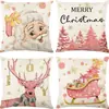 Funda de Almohada Navideña de Lino Nueva de Amazon Transfronteriza Funda de Almohada de Papá Noel Ciervo para el Hogar Funda para Sofá