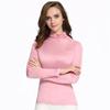 [Processamento personalizado] Gola semi-alta de seda blusa de baixo solta feminina top quente seda de amoreira slim cor sólida roupa feminina