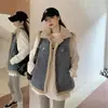 Chaleco de Mezclilla con Lana de Cordero para Mujer, Ropa de Abrigo Otoño e Invierno 2022 Estilo Nuevo, Corte Holgado, Reversible, Forro de Borrego, Chaleco Grueso