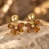 Cor Café Francês Outono e Inverno Maillard Brincos de Esmalte Flor Pérola Retrô Design de Luxo Acessível Brincos de Alta Qualidade para Mulheres